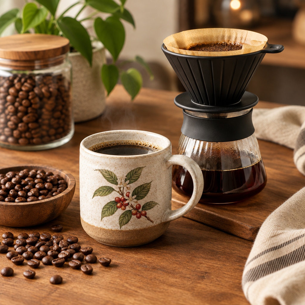 Coffee collection image with illustrated mug