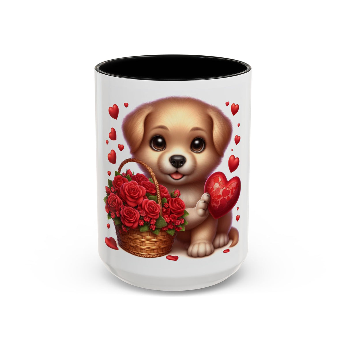 "Puppy and Roses" Accent Coffee Mug (11, 15oz) - OLM Store