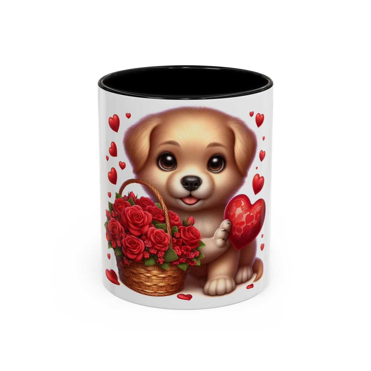 "Puppy and Roses" Accent Coffee Mug (11, 15oz) - OLM Store