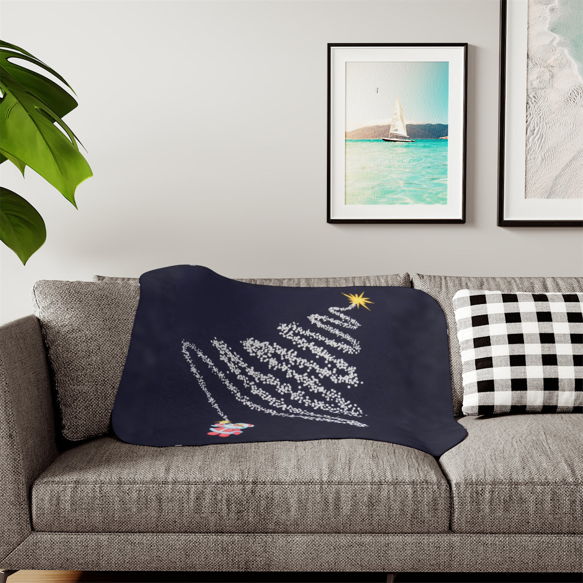 Snuggle in Style with Our Fireworks Christmas Tree Sherpa Blanket