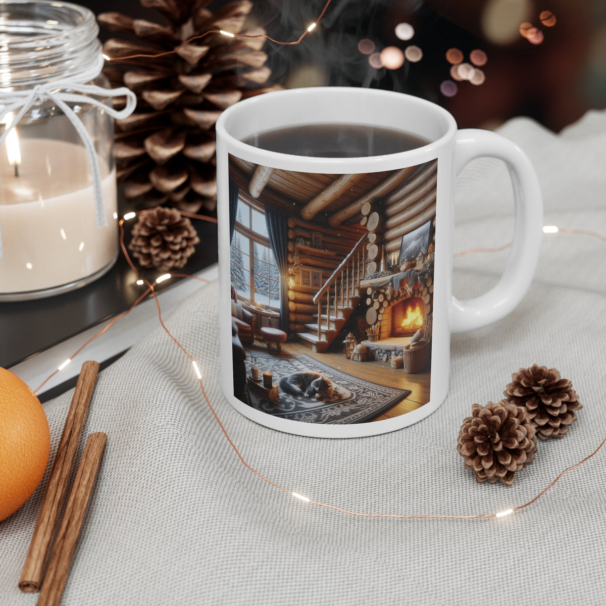 White Ceramic Log Cabin Mug, 11oz - OLM Store
