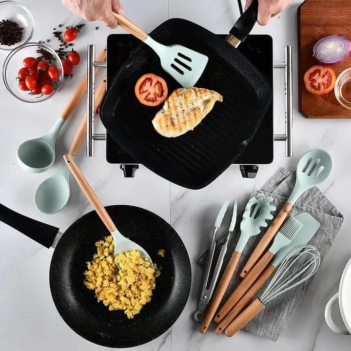 Nordic Silicone Cooking Utensils Set - 12 Essential Pieces for Effortless Cooking
