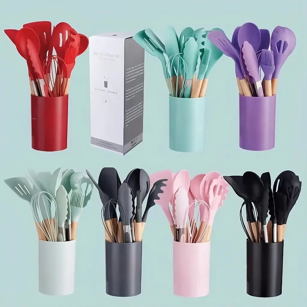 Nordic Silicone Cooking Utensils Set - 12 Essential Pieces for Effortless Cooking