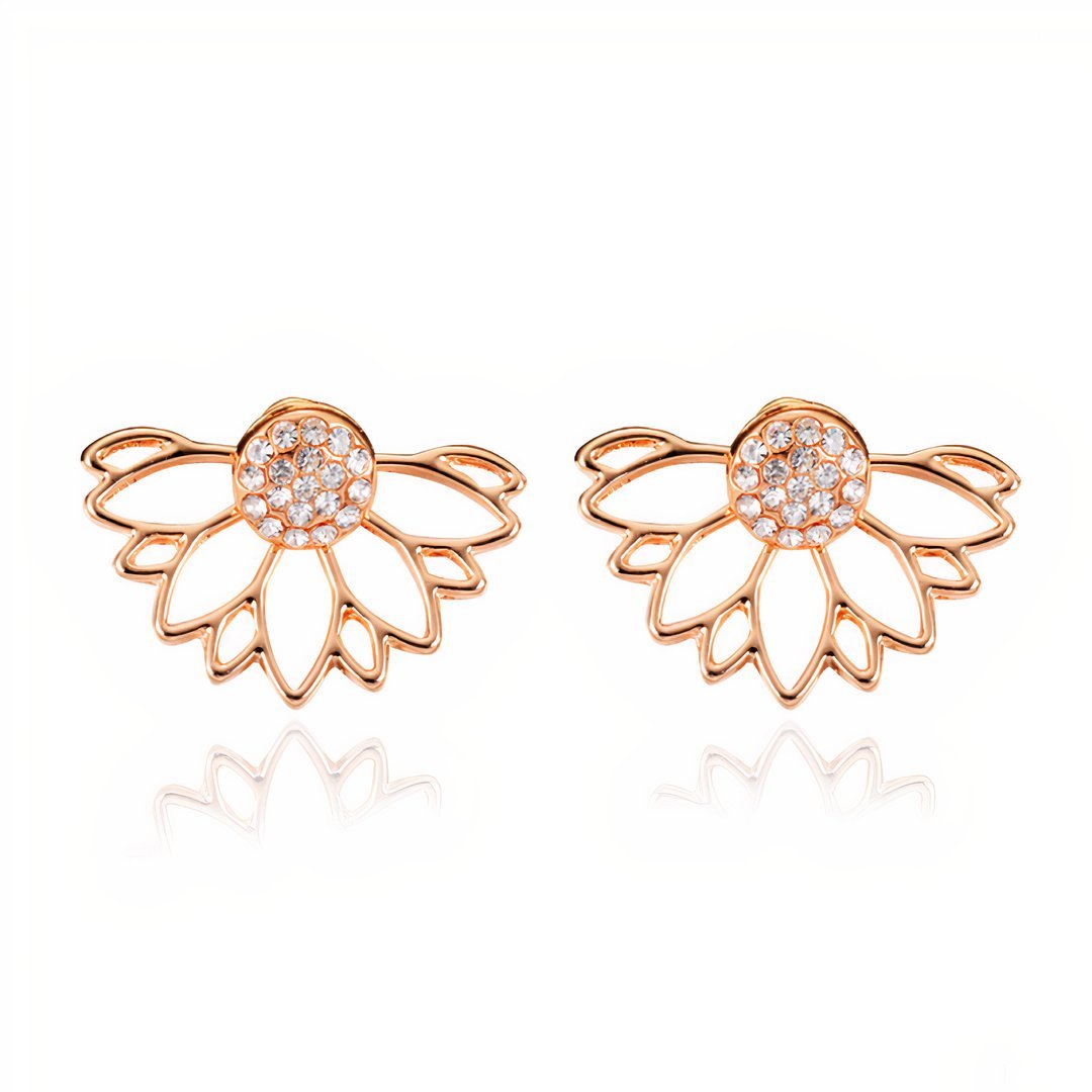 Gold-Finish Rhinestone Stud Earrings with Removable Flower Jackets
