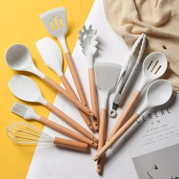 Nordic Silicone Cooking Utensils Set - 12 Essential Pieces for Effortless Cooking