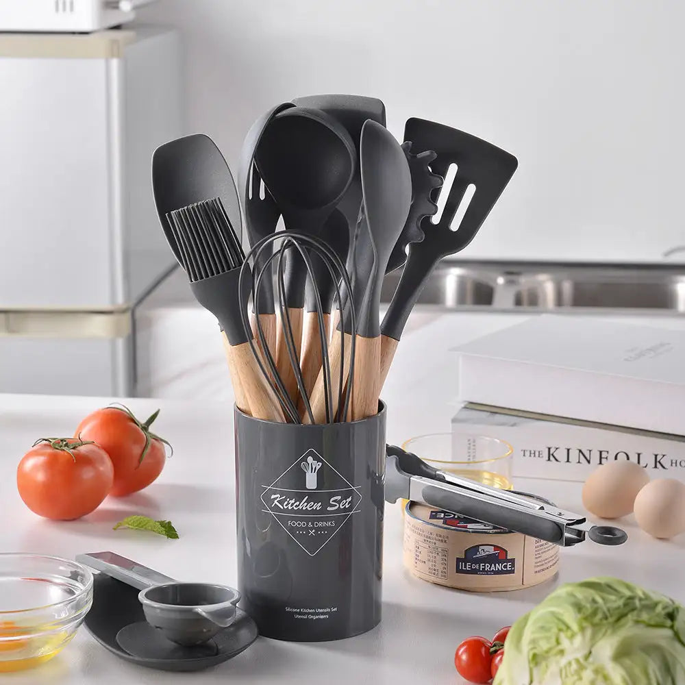Nordic Silicone Cooking Utensils Set - 12 Essential Pieces for Effortless Cooking