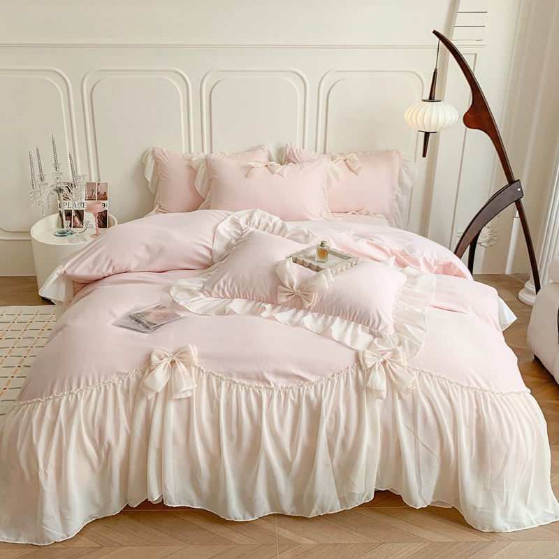 Bows Fairy Milk Powder Chiffon Sweetheart Sheets - OLM Store