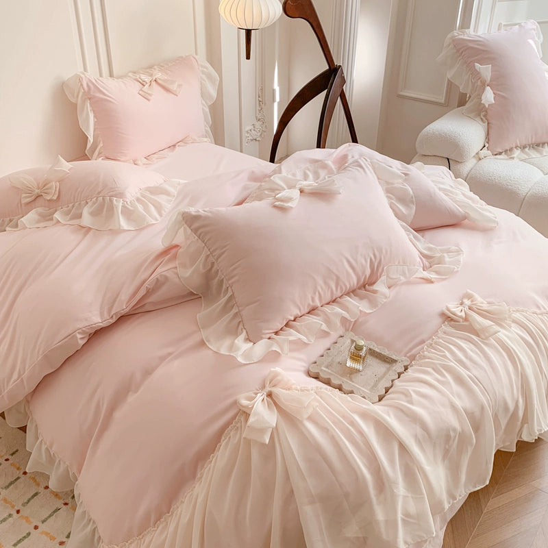 Bows Fairy Milk Powder Chiffon Sweetheart Sheets - OLM Store