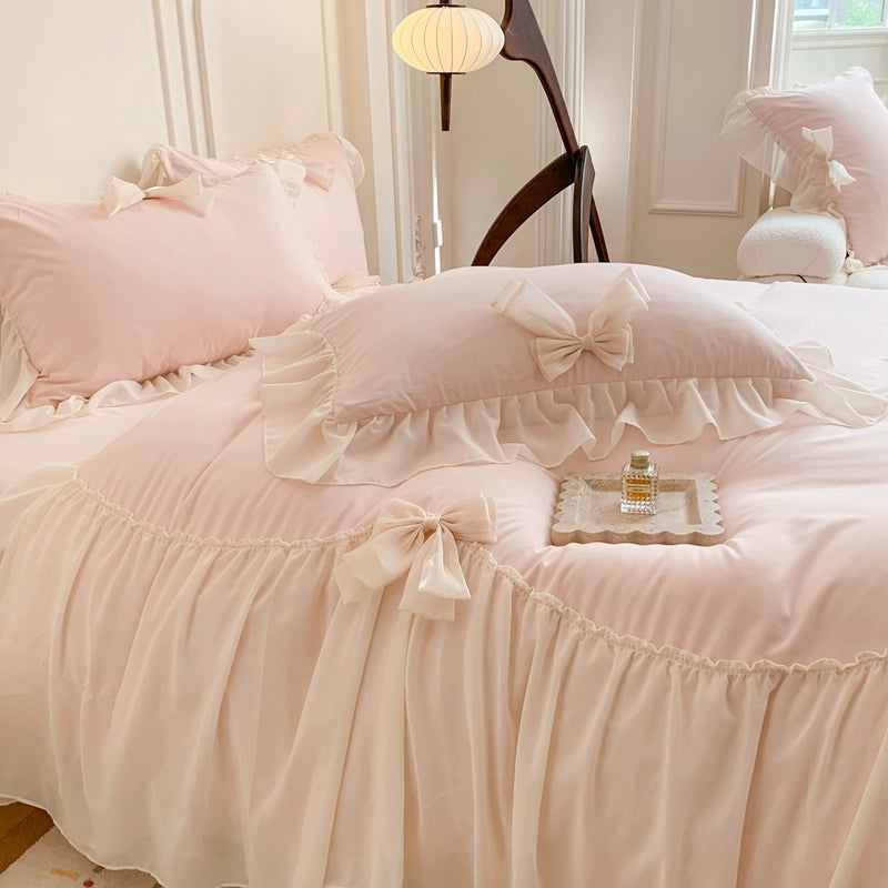 Bows Fairy Milk Powder Chiffon Sweetheart Sheets - OLM Store