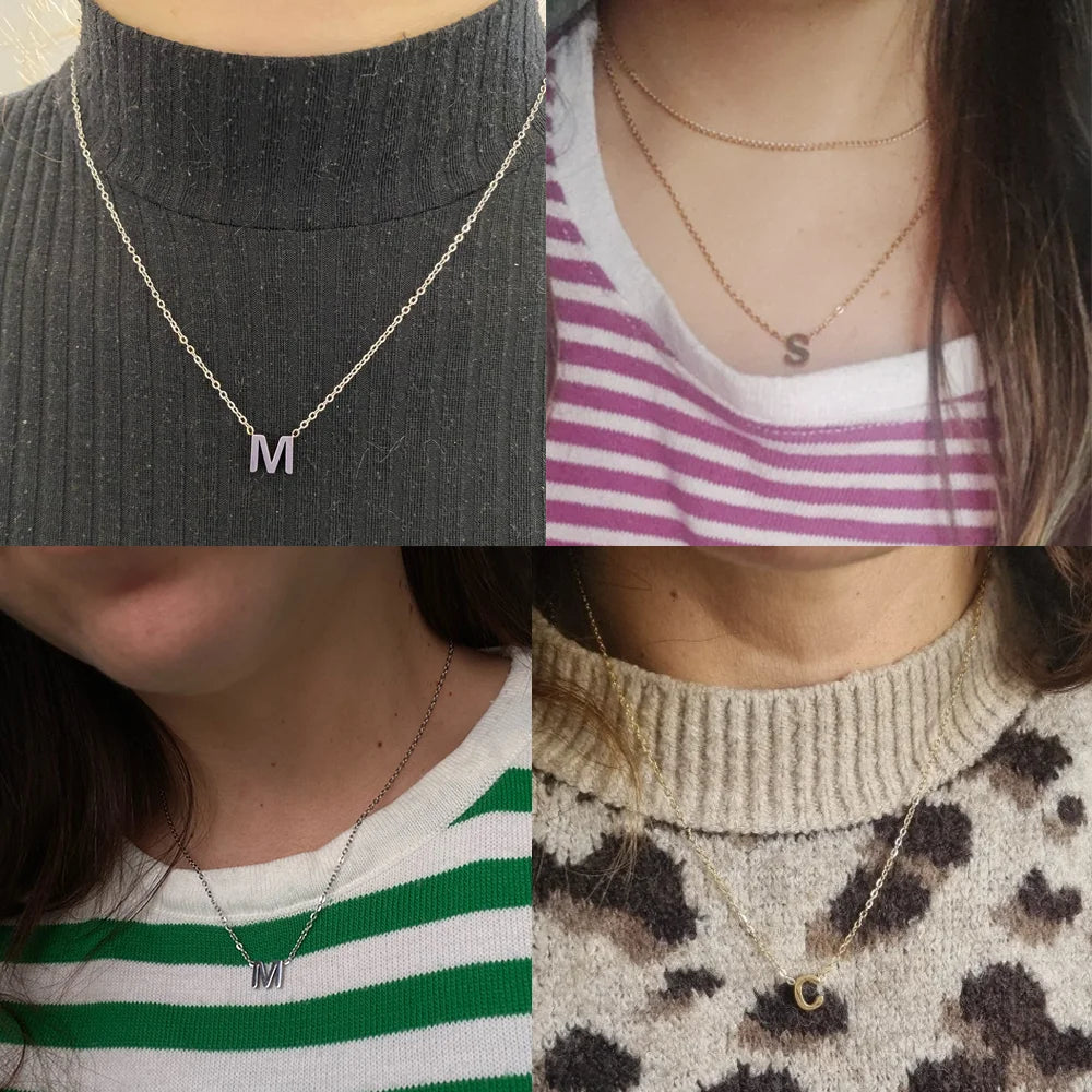 Personalized Minimalist Necklace – A-Z Initial Pendant in Stainless Steel & Gold