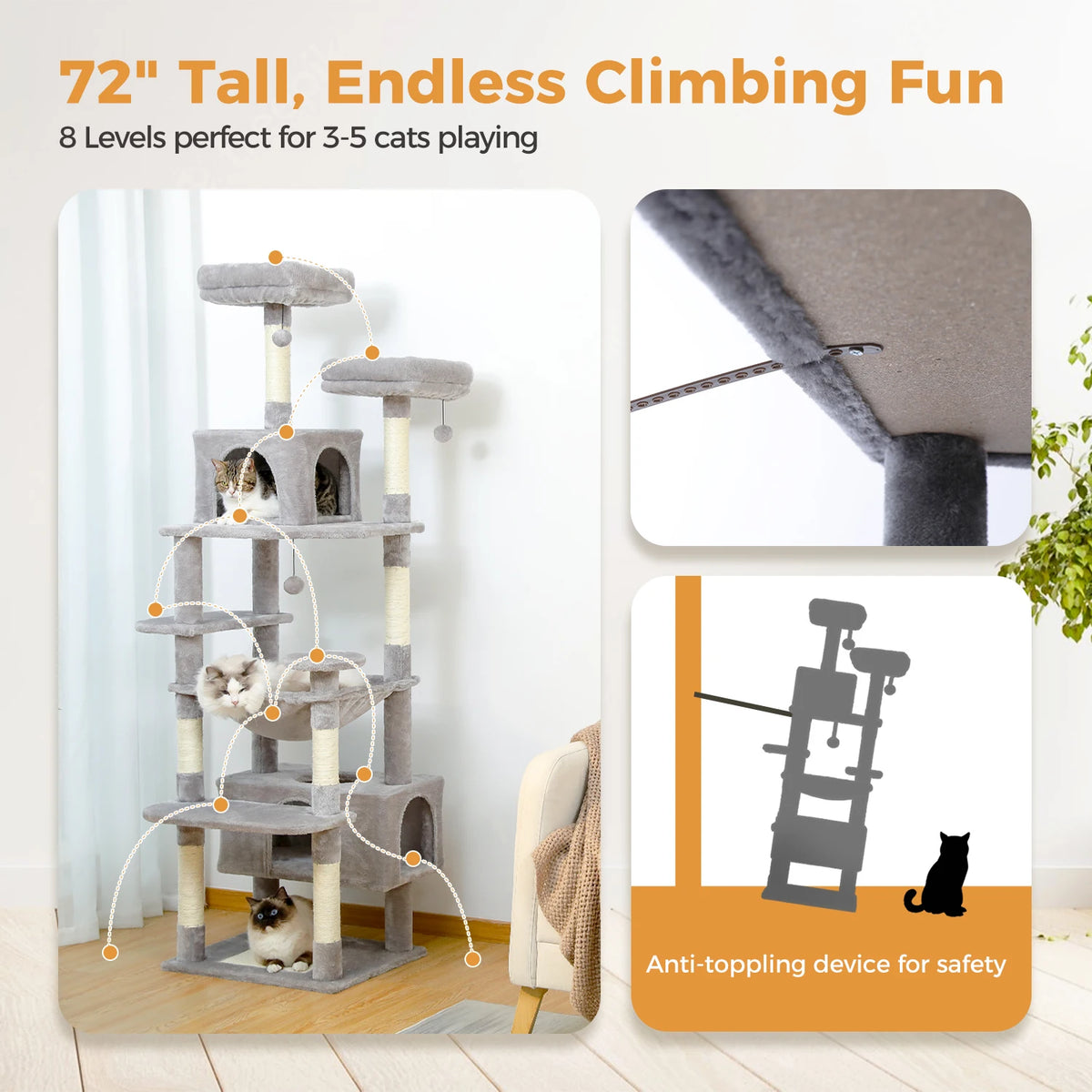 Transform Your Home with Our Large Cat Tree - 72.44 inches of Fun!