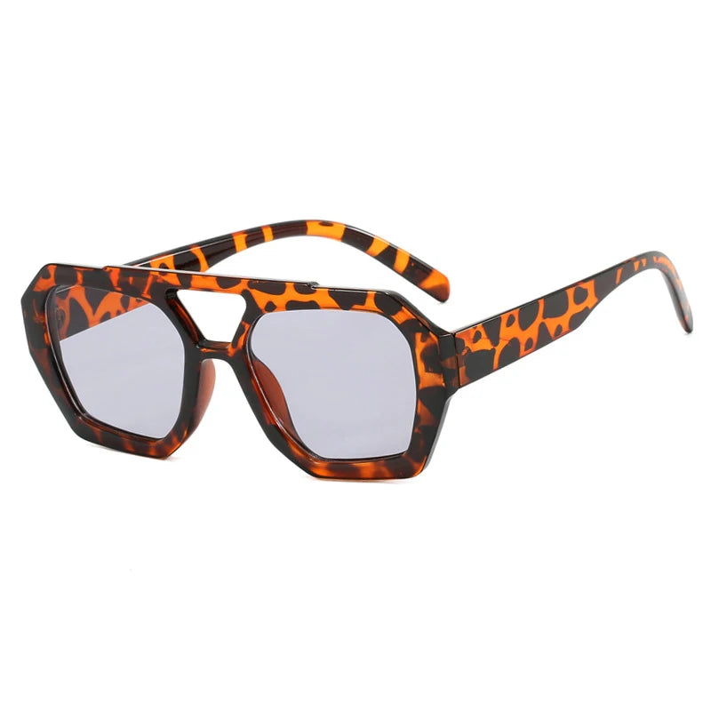 Arvin Vintage Square Leopard Blue Sunglasses with UV400 protection and double bridge design – retro modern unisex eyewear - OLM Store