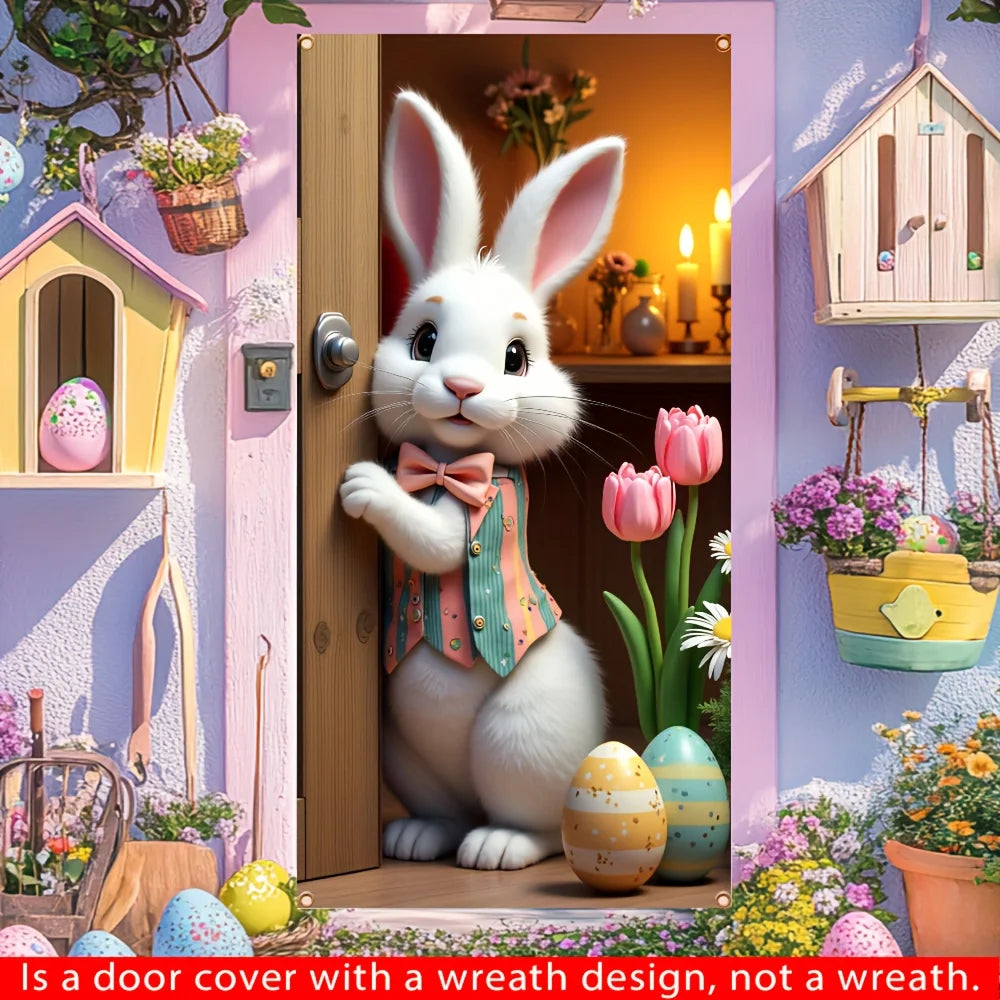 Easter Door Decoration - 2D Banner with Adorable Bunnies, Eggs & Flowers