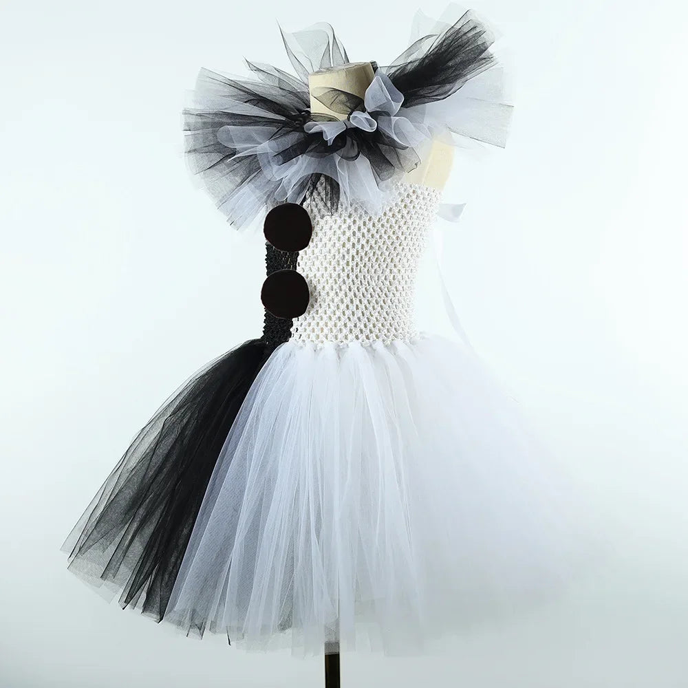 Terrifier Art Clown Girl Costume – Your Child's Spooktacular Black & White Tutu Dress for Halloween