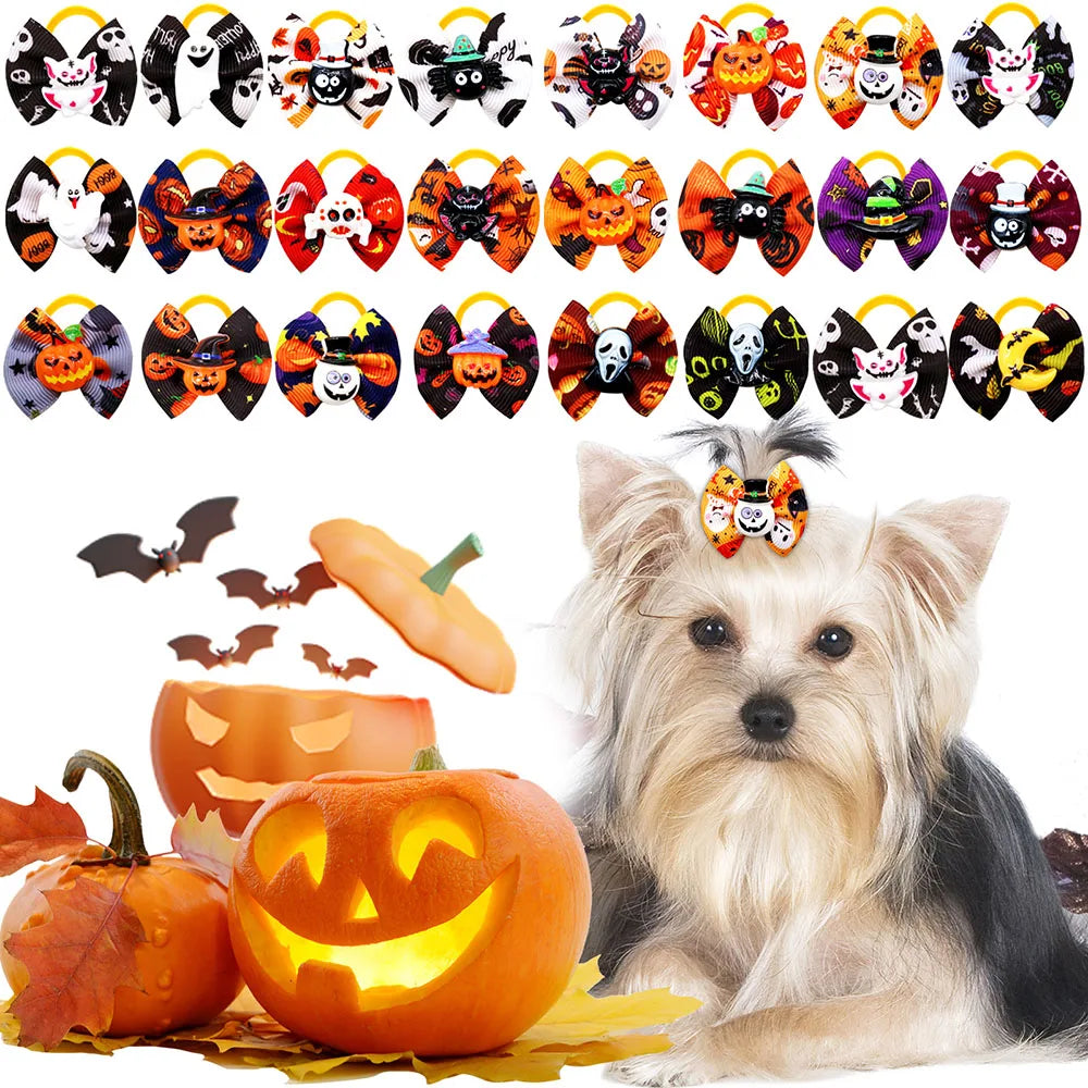 10/20PCS Halloween Pet Dog Hair Bows โ Spooky Style for Your Furry Friends