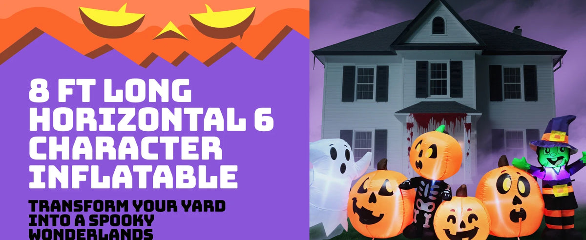 8 ft Halloween Inflatable Yard Decoration: Spooky Witch, Ghost, Skeleton & Pumpkin Patch for Your Outdoor Display