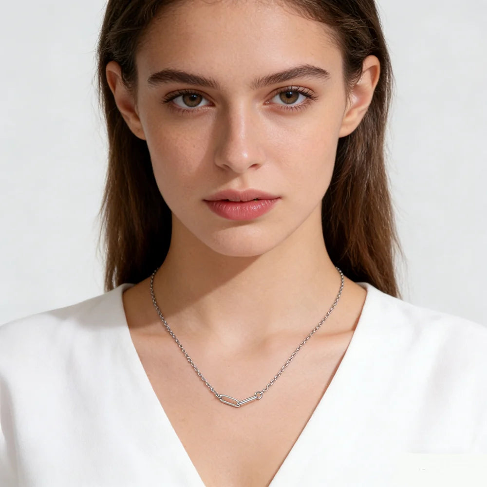Elevate Your Style with the Paperclip Link Chain Necklace – Trendy Stainless Steel Choker for Women