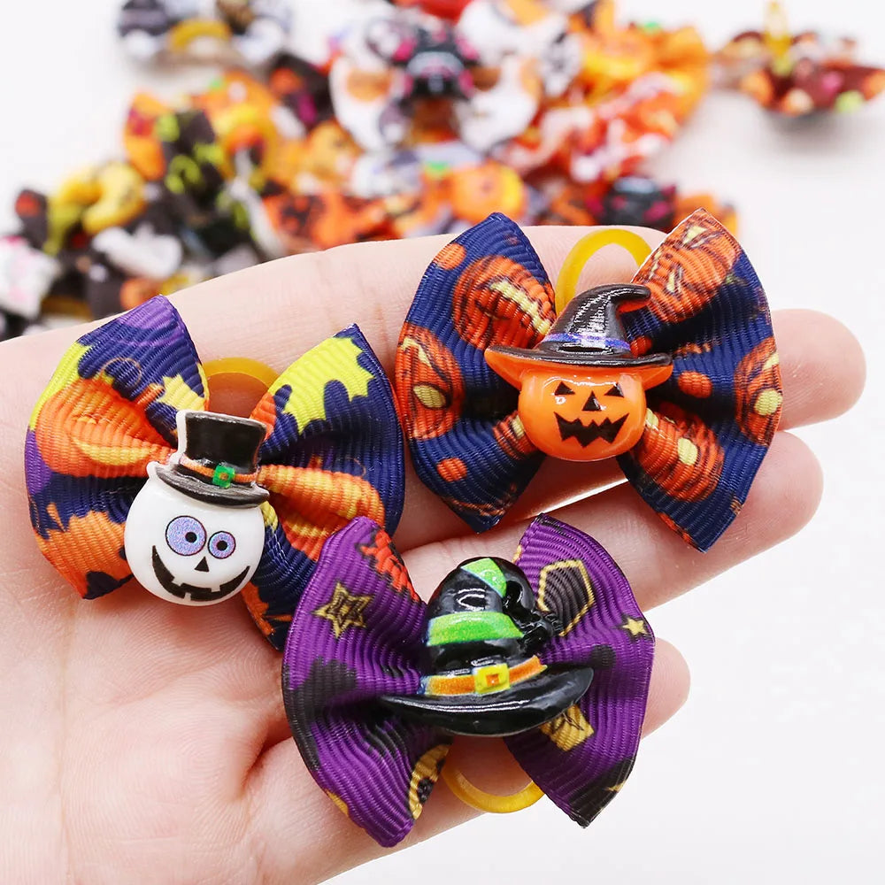 10/20PCS Halloween Pet Dog Hair Bows โ Spooky Style for Your Furry Friends