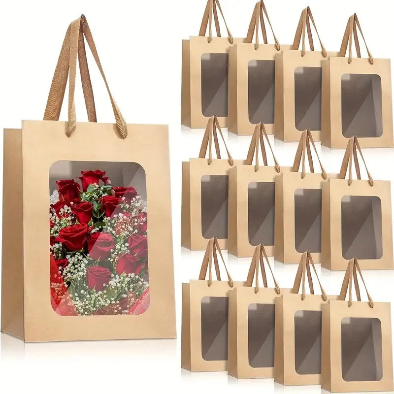 Elegant Transparent Window Gift Bags - Set of 5 or 10 for Luxurious Gifting