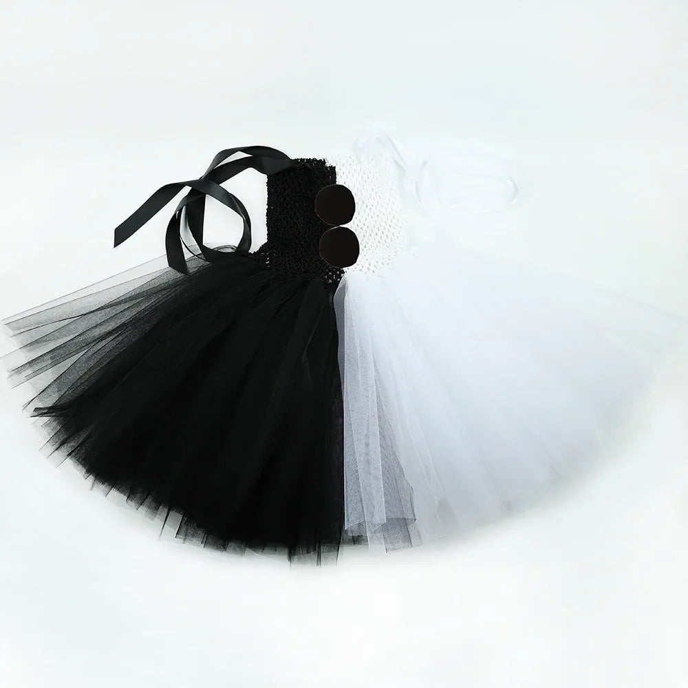 Terrifier Art Clown Girl Costume – Your Child's Spooktacular Black & White Tutu Dress for Halloween