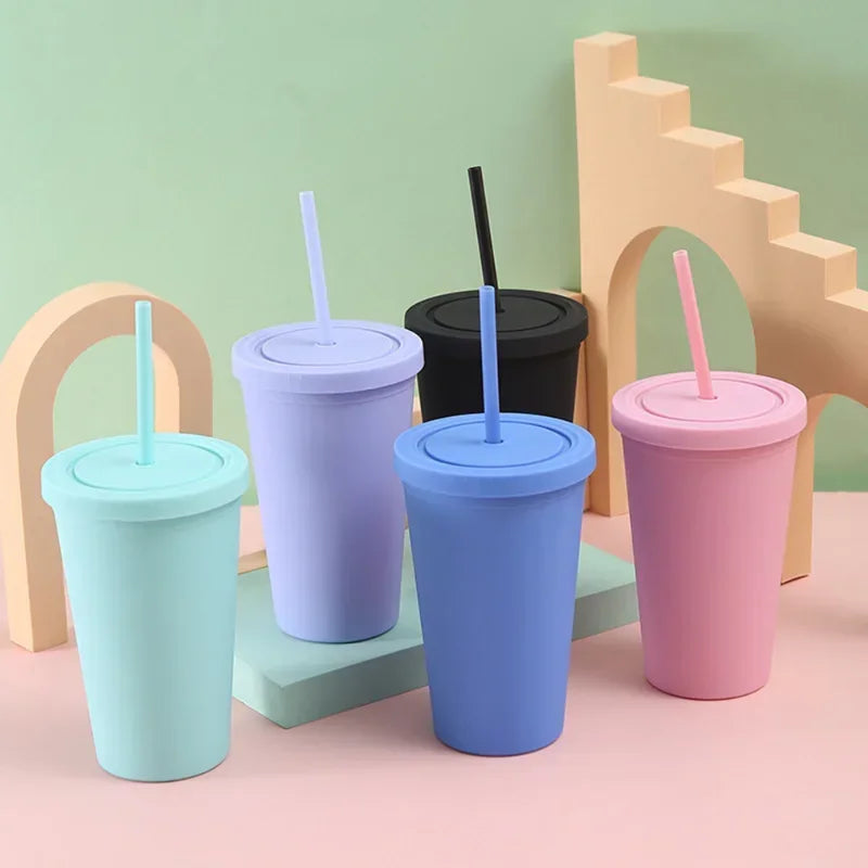 Double-layer Candy Color Straw Cup - OLM Store