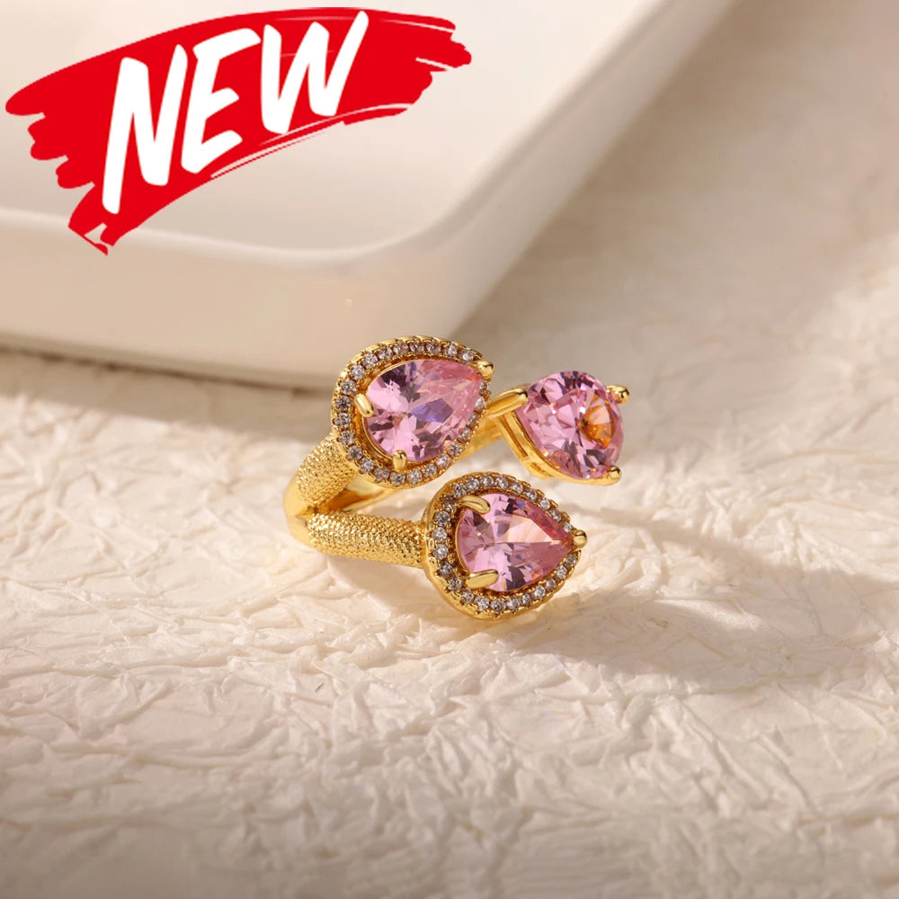 Elegant Colorful Heart Zircon Ring - Luxury Gold Plated Design for Every Occasion
