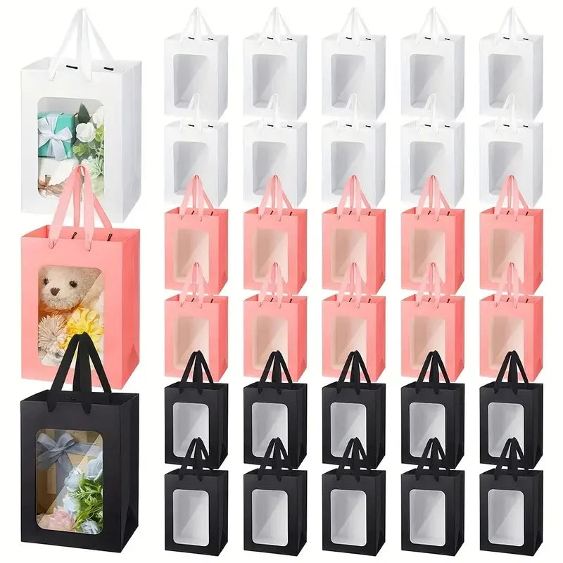 Elegant Transparent Window Gift Bags - Set of 5 or 10 for Luxurious Gifting