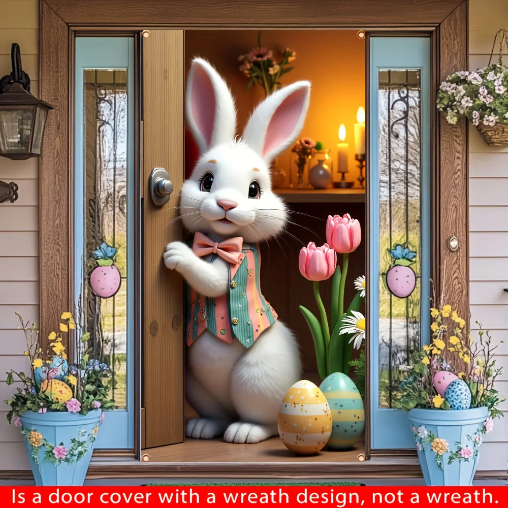 Easter Door Decoration - 2D Banner with Adorable Bunnies, Eggs & Flowers