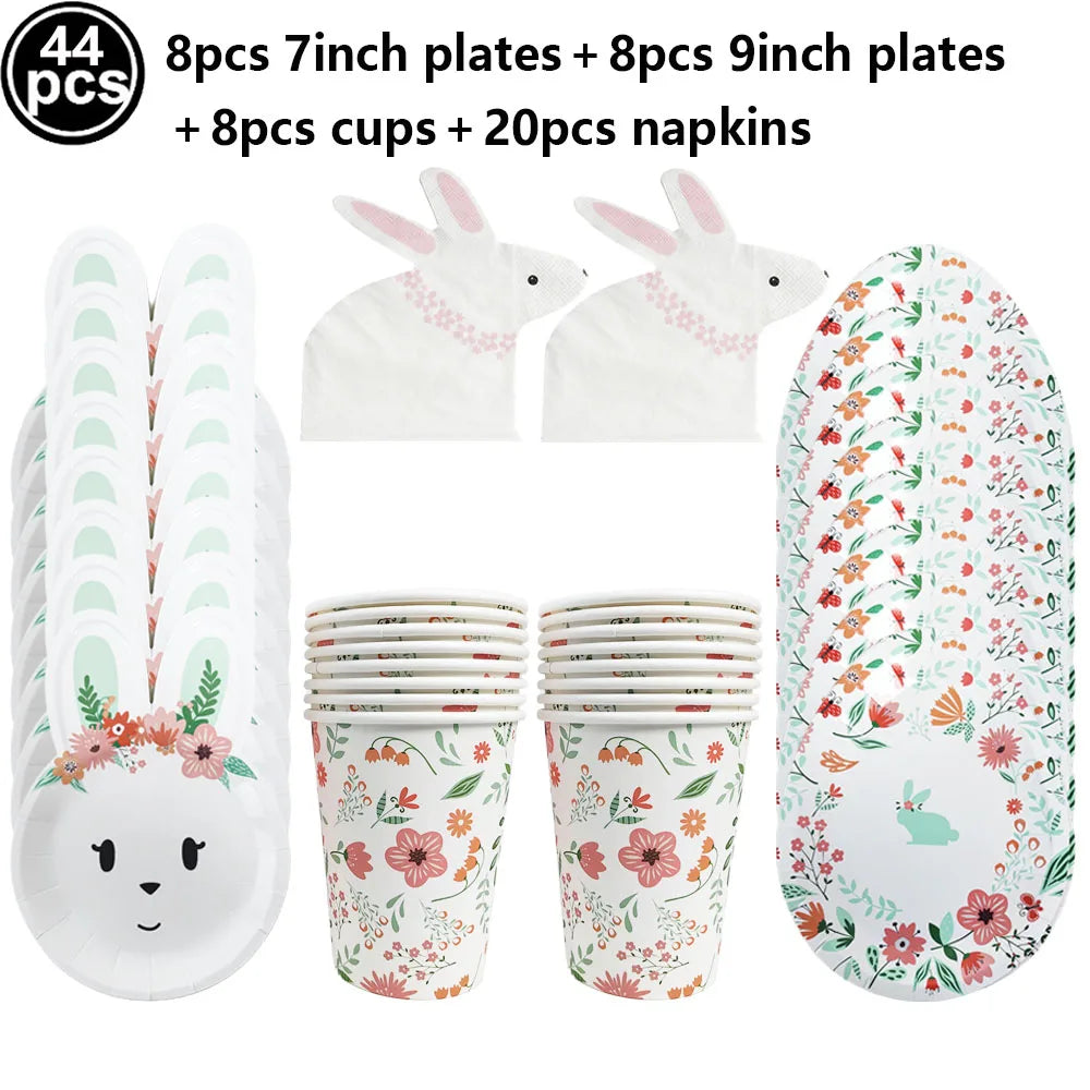 Easter Bunny Tableware Set – Adorable Disposable Plates, Cups & Napkins for Celebration Fun!