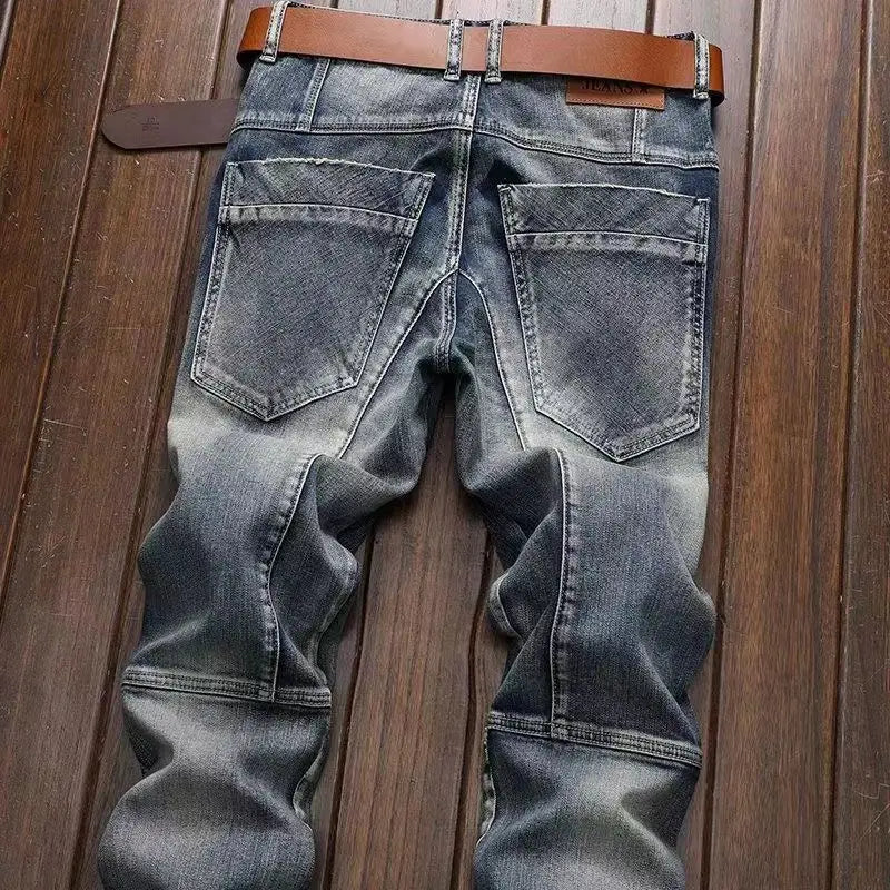 Korean Style Blue Designer Denim Trousers - OLM Store