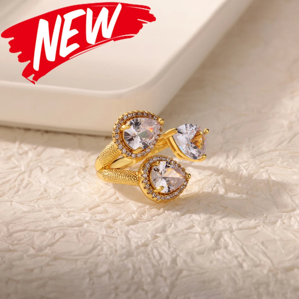 Elegant Colorful Heart Zircon Ring - Luxury Gold Plated Design for Every Occasion
