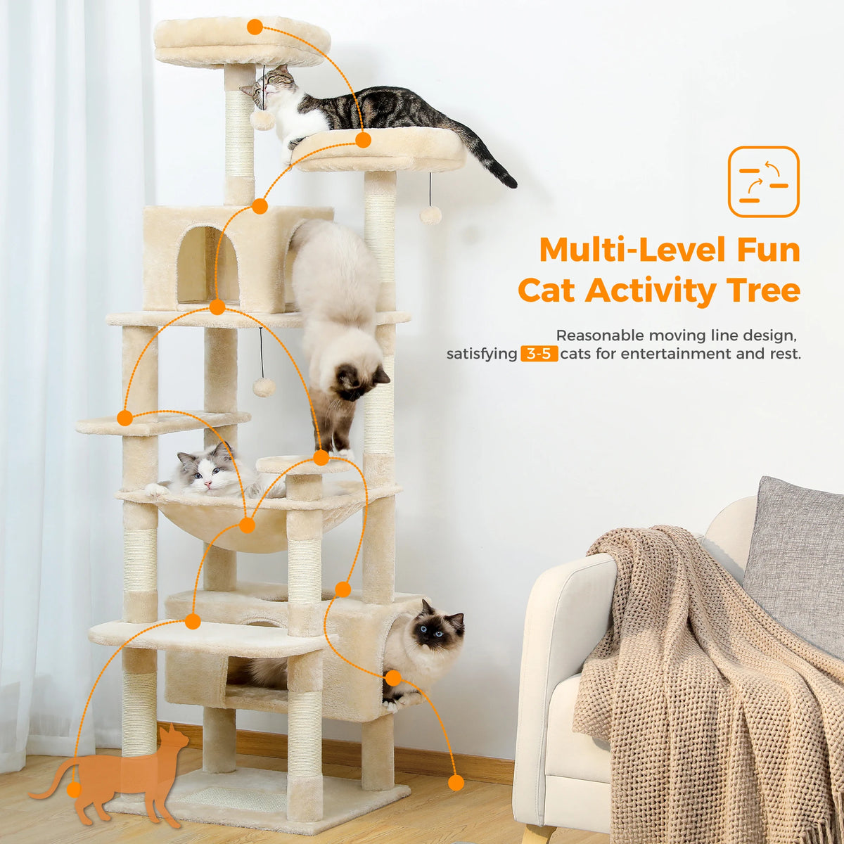 Transform Your Home with Our Large Cat Tree - 72.44 inches of Fun!