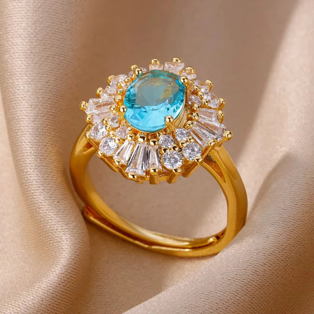 Elegant Colorful Heart Zircon Ring - Luxury Gold Plated Design for Every Occasion