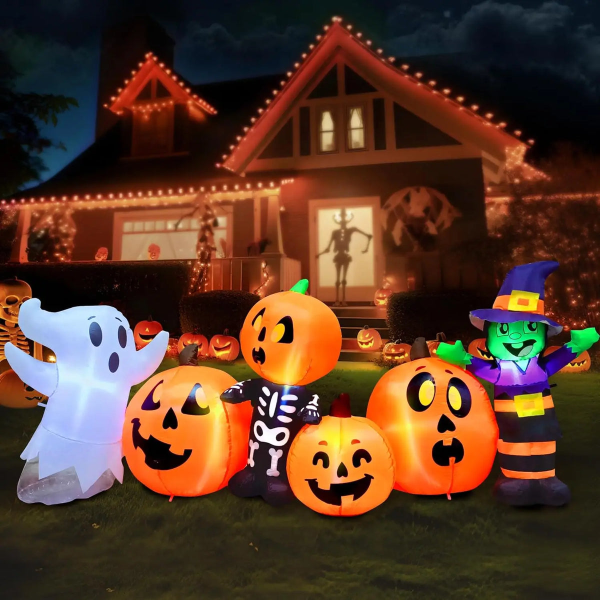 8 ft Halloween Inflatable Yard Decoration: Spooky Witch, Ghost, Skeleton & Pumpkin Patch for Your Outdoor Display