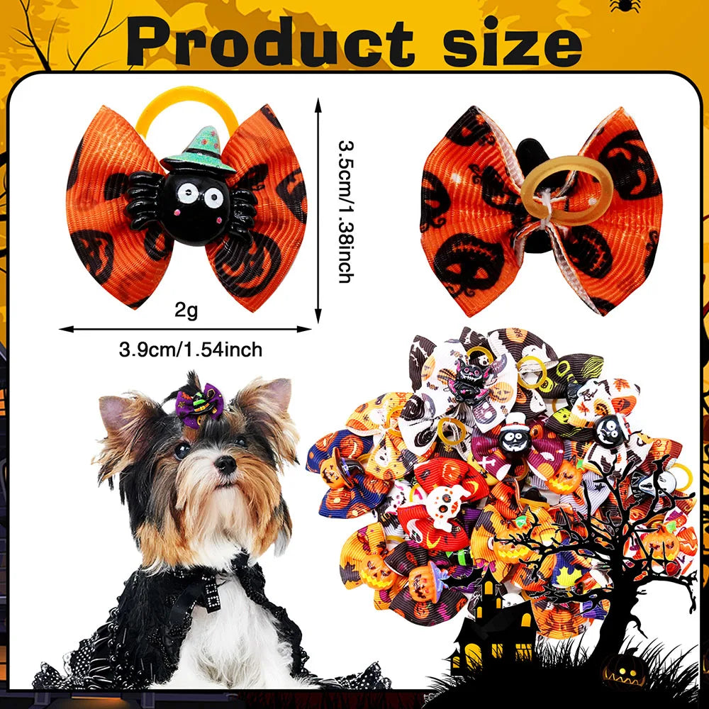 10/20PCS Halloween Pet Dog Hair Bows – Spooky Style for Your Furry Friends