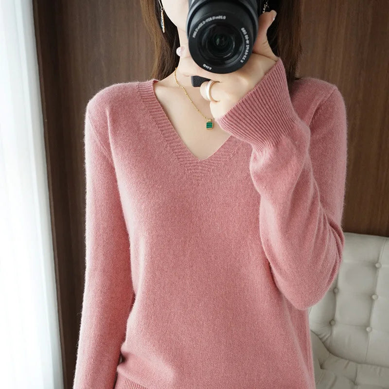 Luxurious Cashmere V-neck Pullover Sweater - Embrace Comfort in Style