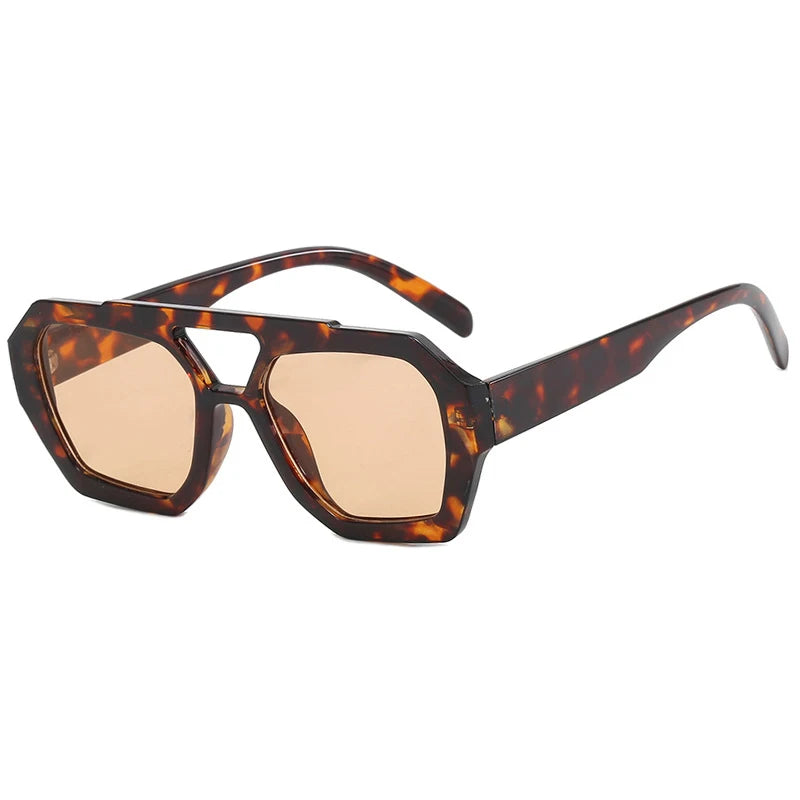 Arvin Vintage Square Leopard Blue Sunglasses with UV400 protection and double bridge design – retro modern unisex eyewear - OLM Store