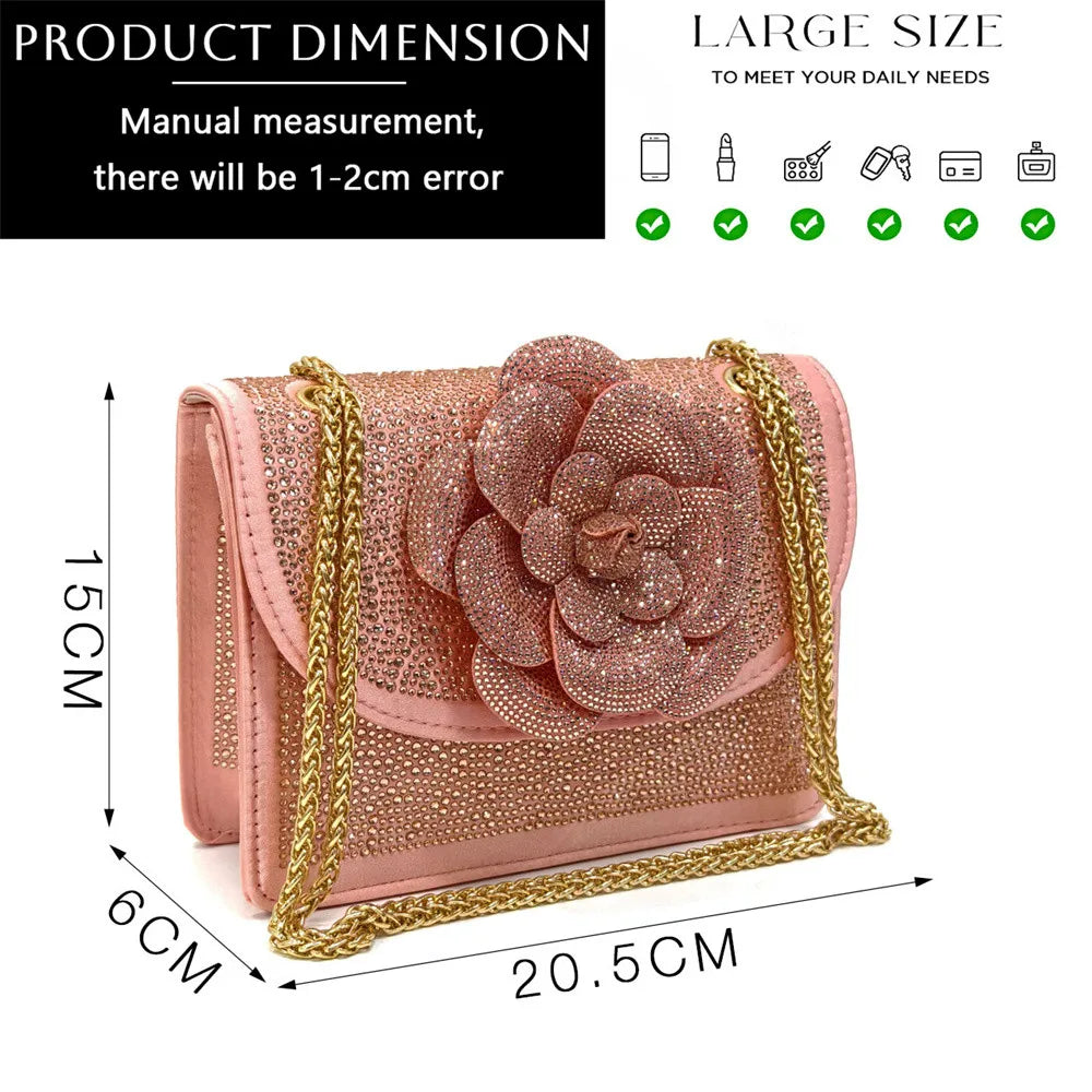 Elegant Peach Shoe and Bag Set – Stunning Rhinestone Slingbacks with Pearls Knot