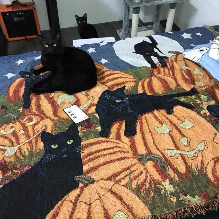 Bring Home the Comfort of the Halloween Pumpkin Cat Throw Blanket