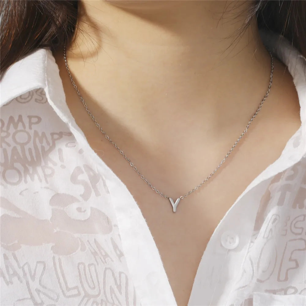 Personalized Minimalist Necklace – A-Z Initial Pendant in Stainless Steel & Gold