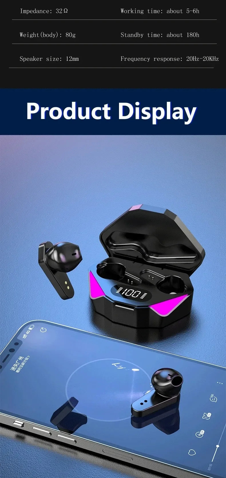 Wireless Bluetooth Gaming Earbuds – Immerse Yourself in Sound with LED Display & Noise Cancelling