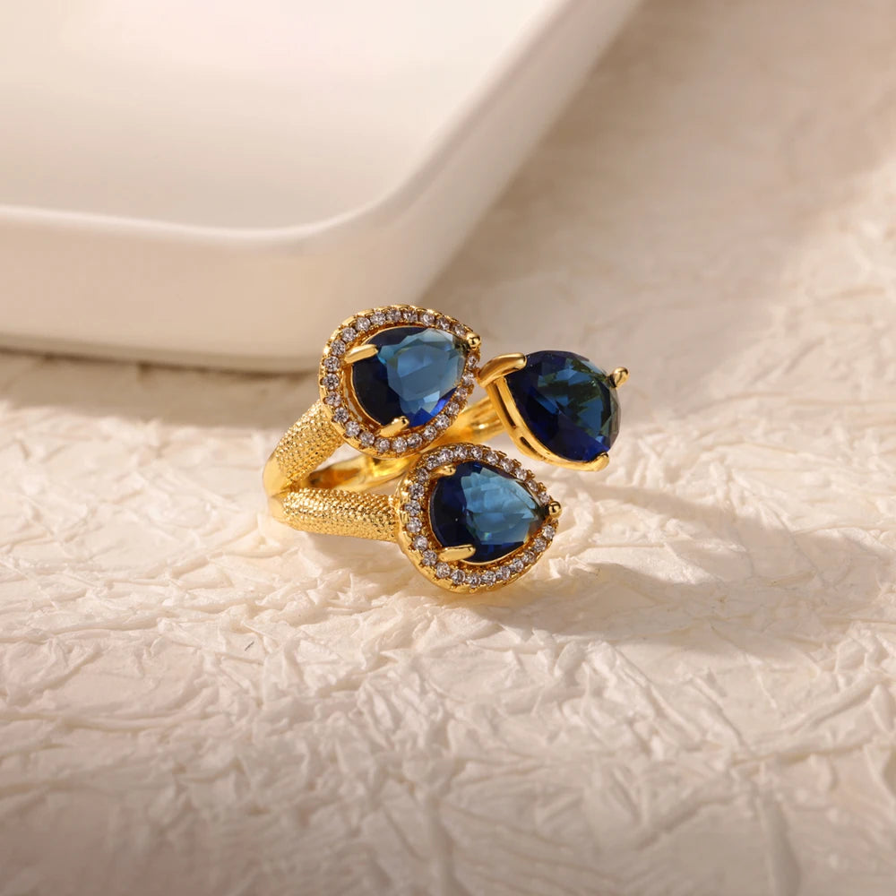Elegant Colorful Heart Zircon Ring - Luxury Gold Plated Design for Every Occasion