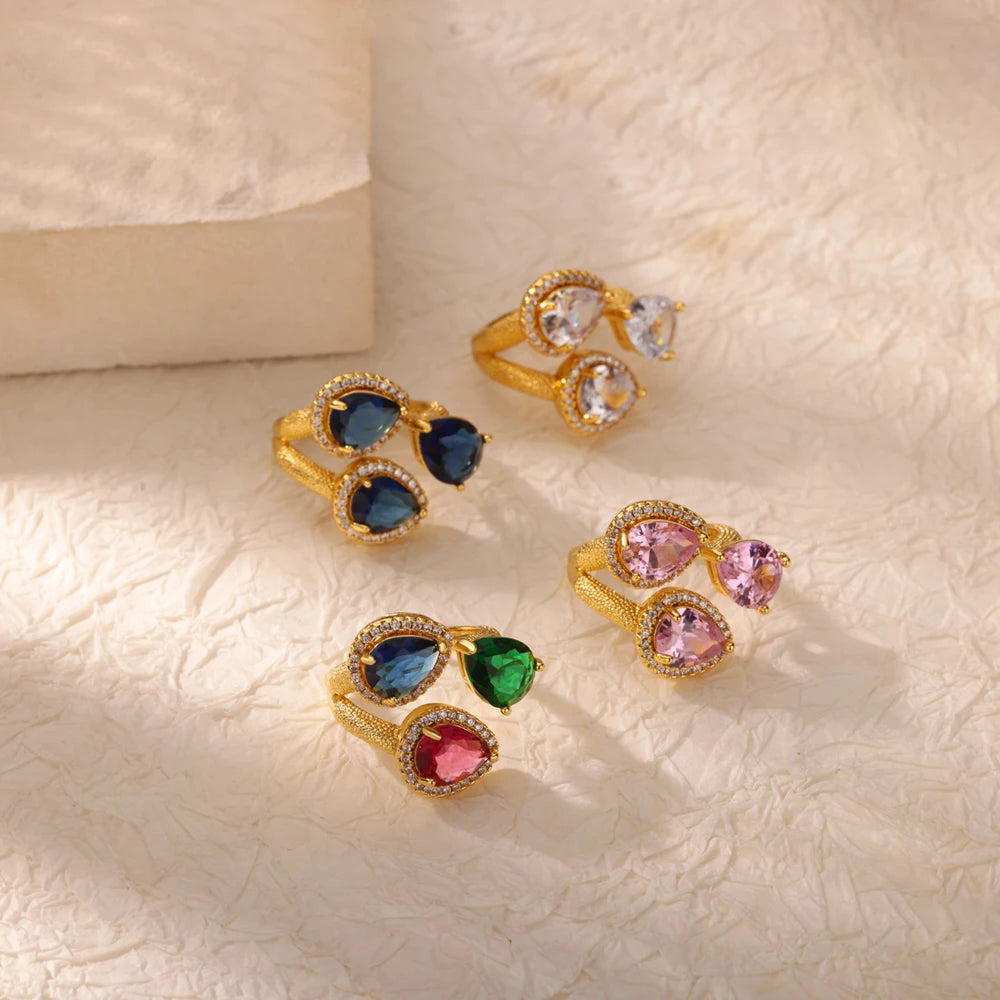 Elegant Colorful Heart Zircon Ring - Luxury Gold Plated Design for Every Occasion