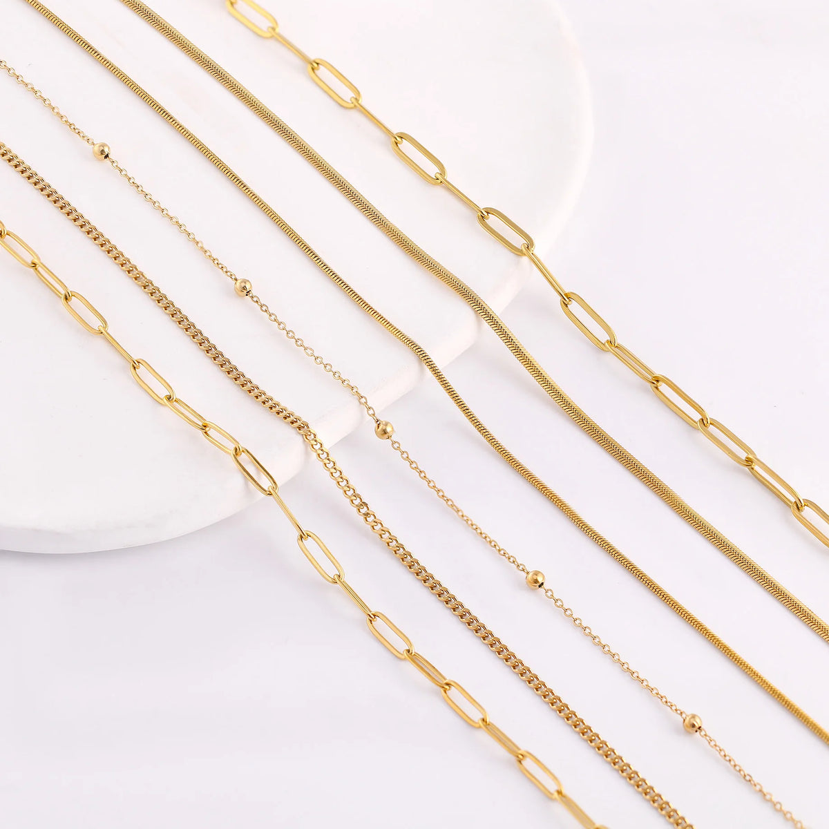 5‑Piece Stainless Steel Chain Necklace Set – Bead, Rope, Cuban, Paperclip & Snake Link Chains for Women, 18K Gold & Steel DIY Jewelry