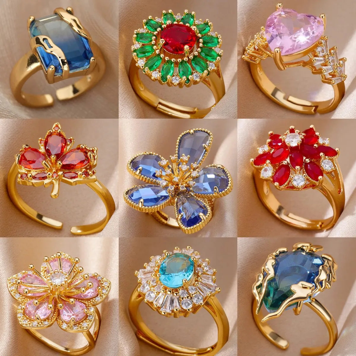 Elegant Colorful Heart Zircon Ring - Luxury Gold Plated Design for Every Occasion