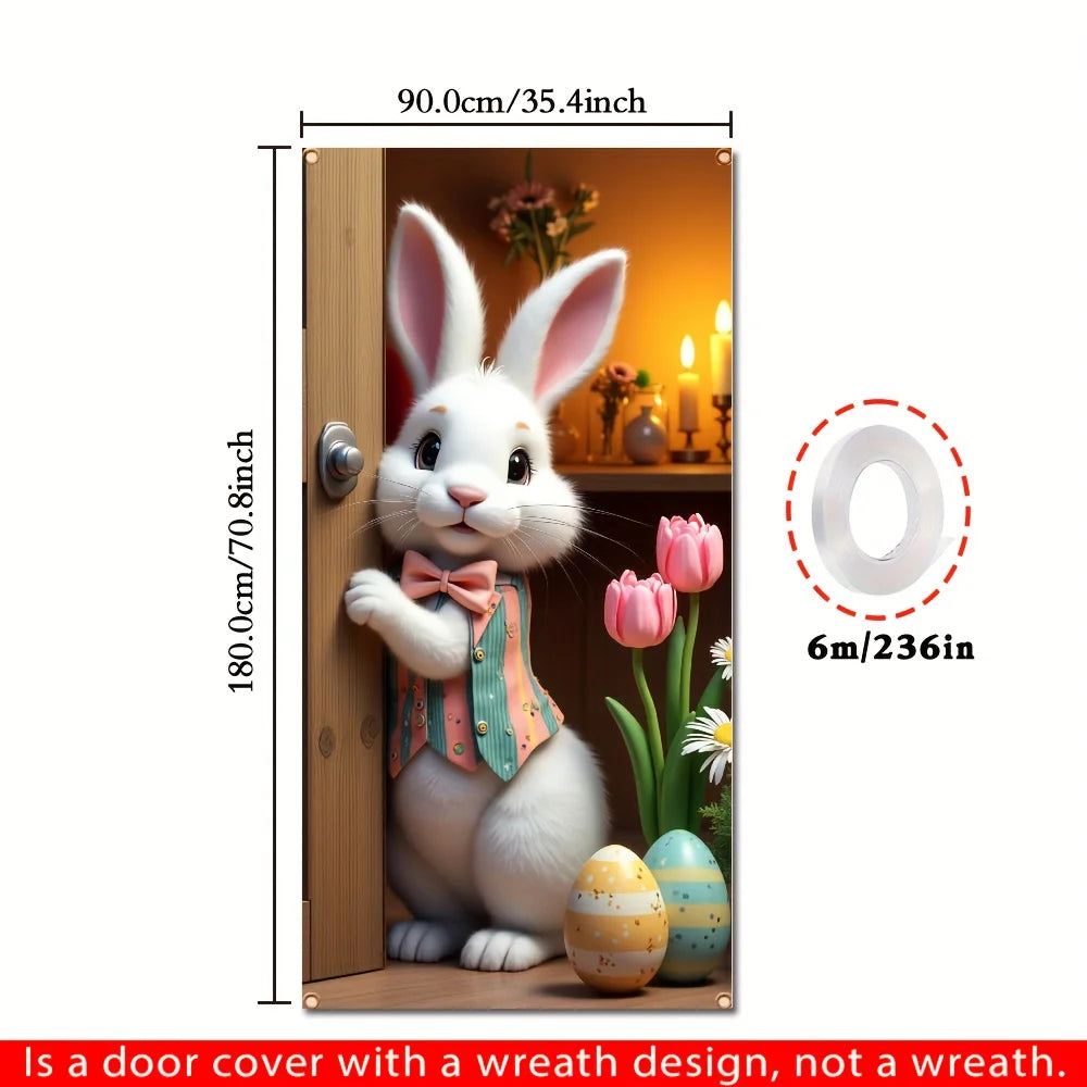 Easter Door Decoration - 2D Banner with Adorable Bunnies, Eggs & Flowers