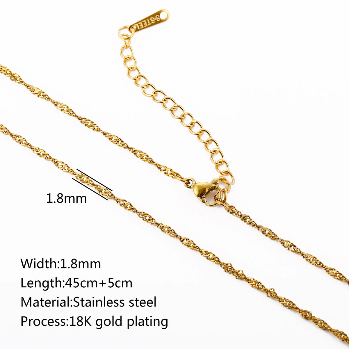 5‑Piece Stainless Steel Chain Necklace Set – Bead, Rope, Cuban, Paperclip & Snake Link Chains for Women, 18K Gold & Steel DIY Jewelry