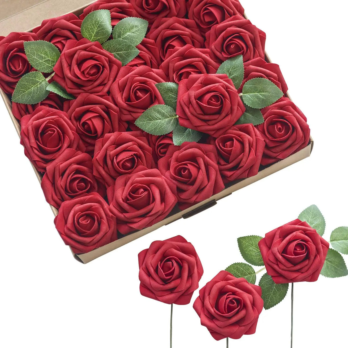 Transform Your Celebrations with Real Looking Artificial Roses - 25pcs Soft Foam Flower Heads