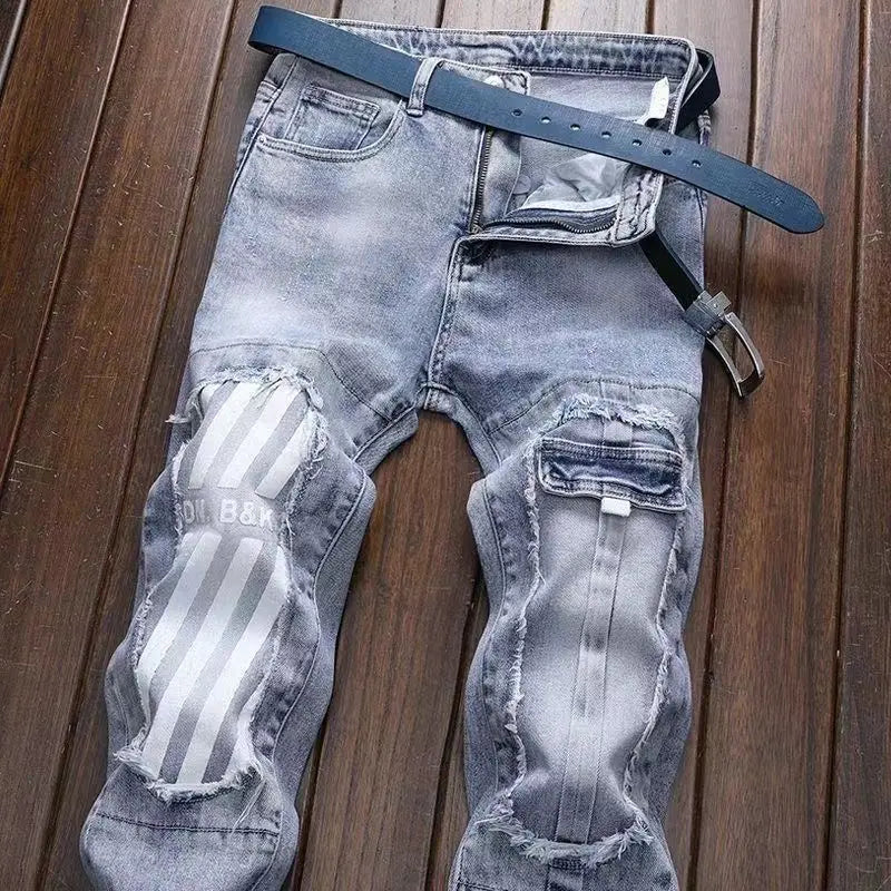 Korean Style Blue Designer Denim Trousers - OLM Store