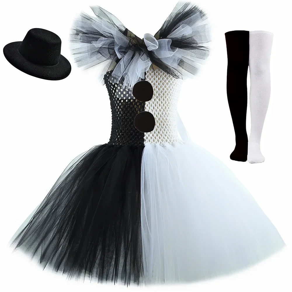 Terrifier Art Clown Girl Costume – Your Child's Spooktacular Black & White Tutu Dress for Halloween